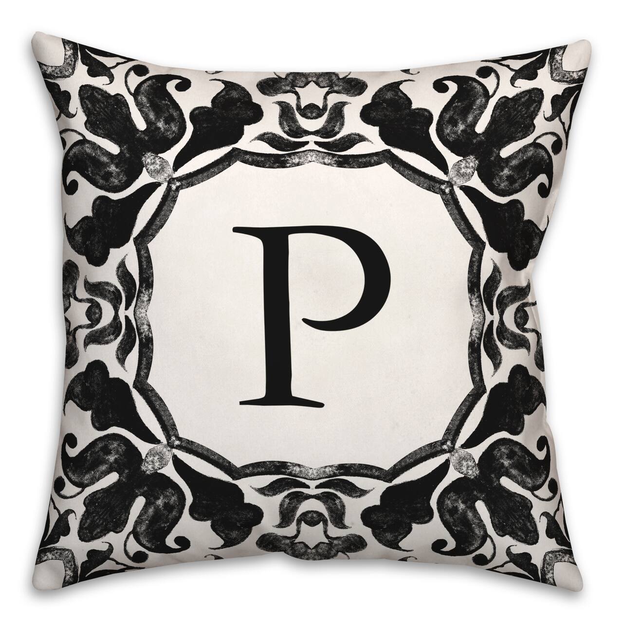 Black &#x26; White Monogram Indoor/Outdoor Pillow